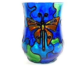 Stained Glass Butterfly Candle Holder Hand Painted Candle Holder Butterfly Light Butterfly Tea Light Nightlight Lantern