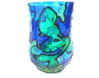 1 Green Stained Glass Mermaid Blue Green Mermaid Candle Holder Mermaid Nightlight Night Light Hand Painted Mermaid Glass Candle Light