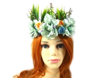 Mint Green Elven Tiara Fairy Flower Crown Woodland Fairy Crown Fairy Queen Elf Tiara Elvish Tiara Woodland Diadem Wedding Tiara Fae Faery