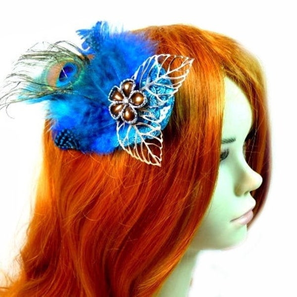 Blue Peacock Fairy Hair Clip Steampunk Flower Hair Clip Fantasy Hair Clip Costume Hairclip Wedding Hair Flower Flower Headpiece Fascinator