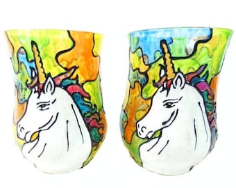 2 Stained Glass Unicorn Candle Holders Hand Painted Unicorn Glass Unicorn Candle Light Unicorn Lights Unicorn Lamps Unique Unicorn Gift