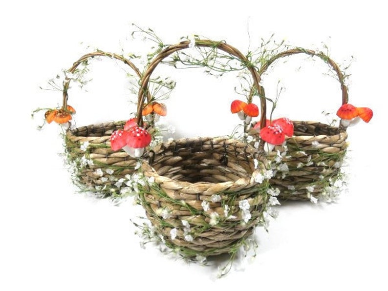 1 Mushroom Flower Basket Foraging Basket Flower Girl Basket Wedding Basket Woodland Basket image 1