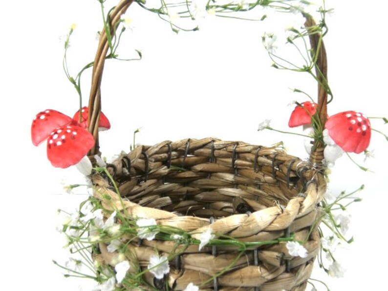 1 Mushroom Flower Basket Foraging Basket Flower Girl Basket Wedding Basket Woodland Basket image 7