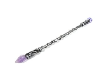 Raw Amethyst Magic Wand 11.75 Inches Silver Magic Wand Warlock Wand Gemstone Magic Wand Fairy Wand Wicca Wand Wizard Wand Scepter