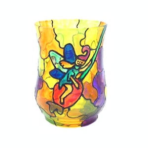 Stained Glass Fairy Candle Holder Hand Painted Candle Holder Fairy Light Fairy Tea Light