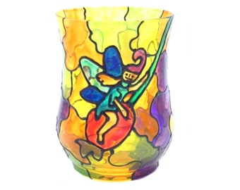 Manchadeada vidrio hada vela soporte mano pintada vela soporte hada luz hada luz de té