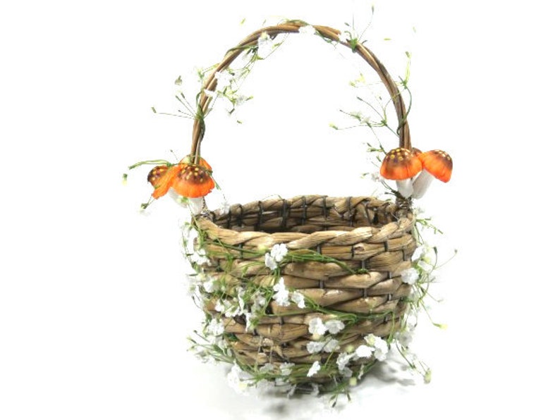 1 Mushroom Flower Basket Foraging Basket Flower Girl Basket Wedding Basket Woodland Basket image 4