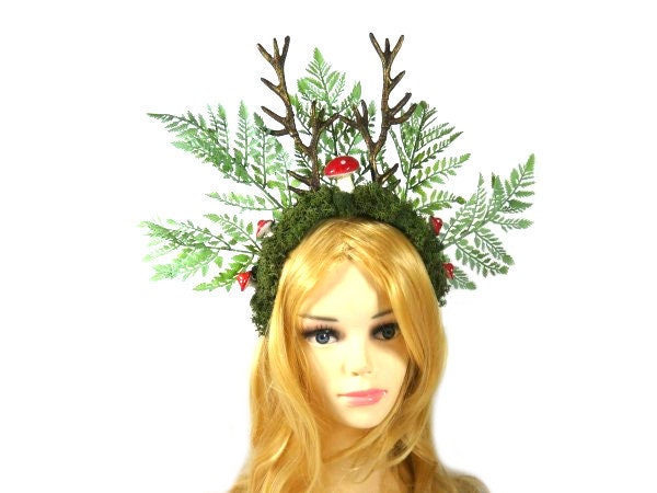 Antler Mushroom Crown Woodland Fairy Crown Fairy Queen Headpiece Headdress Fairy Costume Cosplay Prop Adult Unisex Fairy Crown