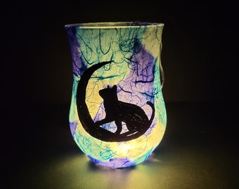 Cat On A Crescent Moon Silhouette Night Light Silhouette Hand Painted Cat Gift Black Cat Nightlight