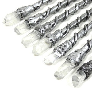 1 Raw Clear Crystal Magic Wand Black Silver Magic Wand Warlock Wand Gemstone Magic Wand Fairy Wand Wicca Wand Wizard Wand 画像 3