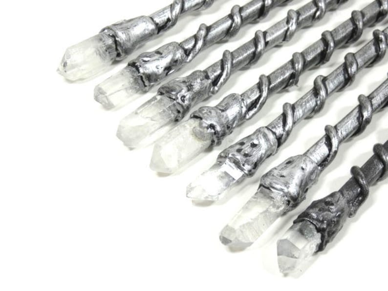 1 Raw Clear Crystal Magic Wand Black Silver Magic Wand Warlock Wand Gemstone Magic Wand Fairy Wand Wicca Wand Wizard Wand 画像 3