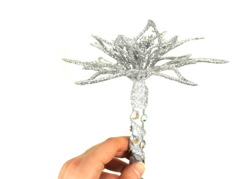 18 Inch Silver Flower Fairy Wand Fairy Godmother Wand Flower Scepter Magic Wand Wizard Wand Fairy Wand Witch Wand Party Wand Godmother Gift image 8