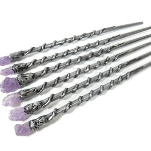 1 Raw Amethyst Crystal Wand Magic Wand Silver Magic Wand Warlock Wand Gemstone Magic Wand Fairy Wand Wicca Wand Wizard Wand Scepter