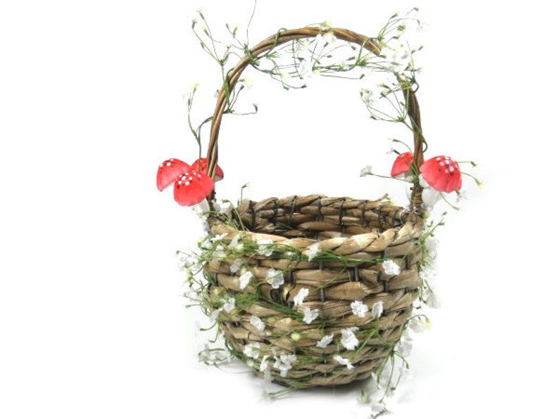 1 Mushroom Flower Basket Foraging Basket Flower Girl Basket Wedding Basket Woodland Basket image 3