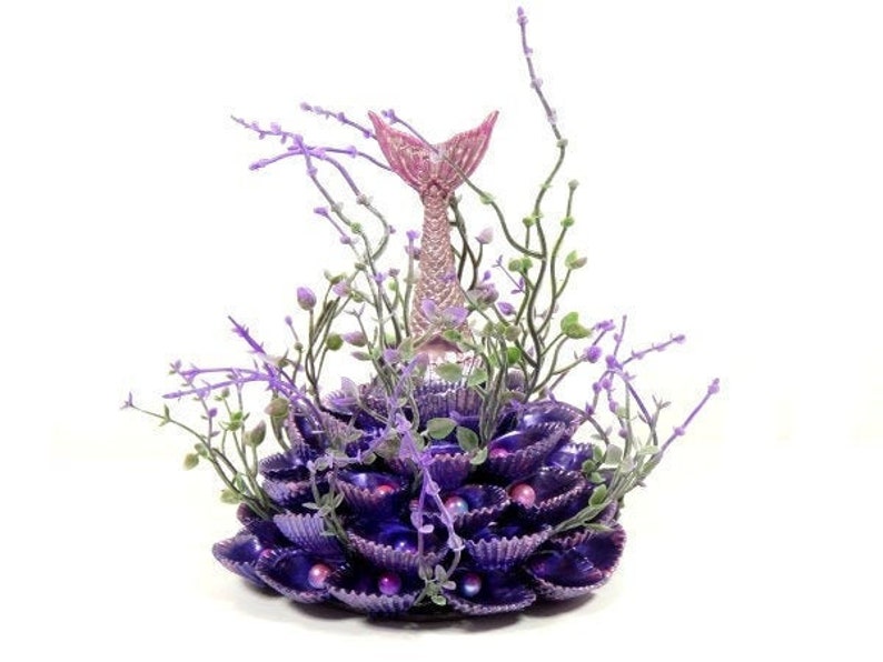 Purple Pink Mermaid Cake Topper Mermaid Tail Decoration With Faux Pearls Mermaid Gift Mermaid Art image 1
