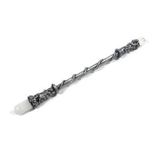 Selenite Crystal And Clear Crystal Magic Wand 11.5 Inches Black Silver Magic Wand Raw Crystal Wand Gemstone Magic Wand Fairy Wand