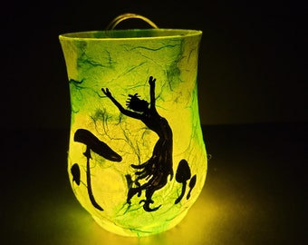 Fairy Night Light Fairy Silhouette Candle Holder Fairy Light Hand Made Fairy Glass Green Fairy Glass Fairy Tea Light Holder