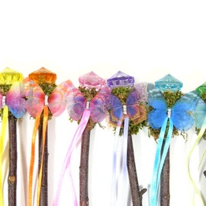 1 Woodland Butterfly Fairy Wand Moss Wand Crystal Wand Warlock Wand Fairy Wand Wicca Wand Wizard Wand Scepter Rainbow Wands Godmother