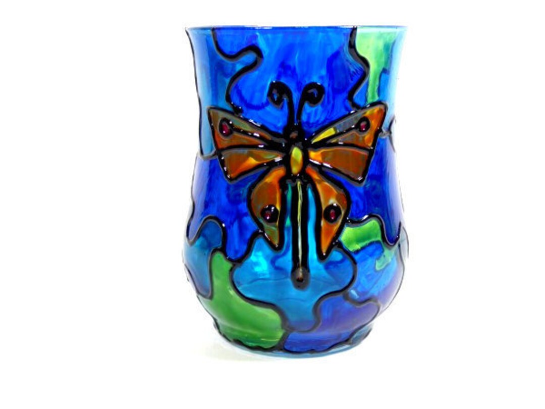 Stained Glass Butterfly Candle Holder Hand Painted Candle Holder
