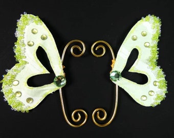 Green Fairy Ear Cuffs Earwings Ear Wing Butterfly Wings Fairy Costume Wings Cosplay Wings Green Earwings Green Glitter Earwings