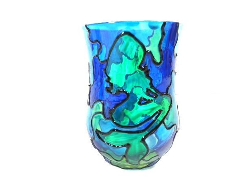 1 Green Stained Glass Mermaid Blue Green Mermaid Candle Holder Mermaid Nightlight Night Light Hand Painted Mermaid Glass Candle Light image 1