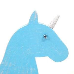 Big Wooden Turquoise Unicorn Pegasus Pull Toy Unique Unicorn Gift Blue Silver Unicorn OOAK Pegasus Horse Fantasy Mythical Creature image 3