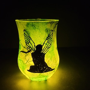 Fairy Night Light Fairy Silhouette Candle Holder Fairy Light Hand Made Fairy Glass Green Fairy Glass Fairy Tea Light Holder Nr 2