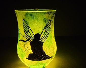 Fairy Night Light Fairy Silhouette Candle Holder Fairy Light Hand Made Fairy Glass Green Fairy Glass Fairy Tea Light Holder Nr 2