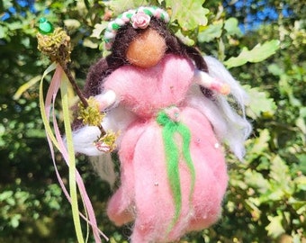 Pink Green Needle Felted Fairy Wool Fairy Waldorf inspired Wool Doll Gift Felted Angel Felt Fairy Christmas Angel Christmas Decor Fairy