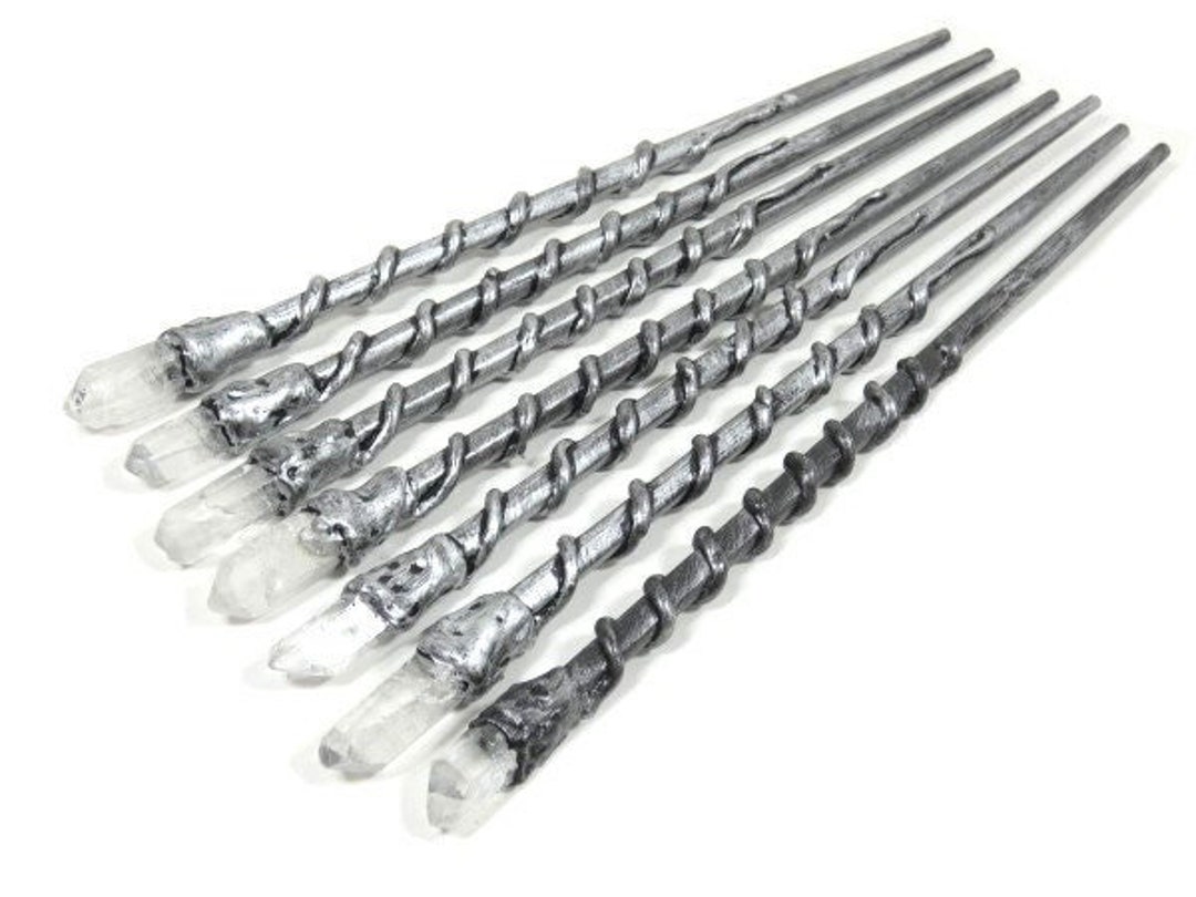 1 Raw Clear Crystal Magic Wand Black Silver Magic Wand Warlock Wand
