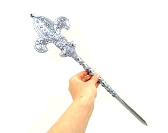 19.5 Inch Silver Fleur De Lis Fairy Godmother Wand Silver Wand Wizard Wand Witch Wand Fairy Wand Wicca Wand Scepter Godmother Gift