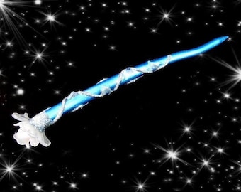 Frozen White Rose Magic Wand 11.8 Inches Frozen Blue Magic Wand Flower Fairy Wand Wizard Wands Fairy Wand Witches Wand Steampunk Wand