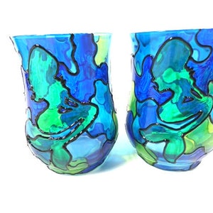 1 Green Stained Glass Mermaid Blue Green Mermaid Candle Holder Mermaid Nightlight Night Light Hand Painted Mermaid Glass Candle Light image 6