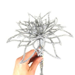 18 Inch Silver Flower Fairy Wand Fairy Godmother Wand Flower Scepter Magic Wand Wizard Wand Fairy Wand Witch Wand Party Wand Godmother Gift image 2