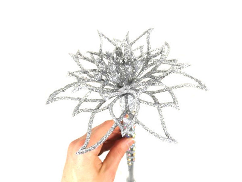 18 Inch Silver Flower Fairy Wand Fairy Godmother Wand Flower Scepter Magic Wand Wizard Wand Fairy Wand Witch Wand Party Wand Godmother Gift image 2
