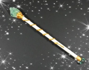 13.75 Inch Green Calcite Fairy Godmother Wand Gold White Magic Wand Wizard Wand Witch Wand Fairy Wand Wicca Wand Scepter Godmother Gift