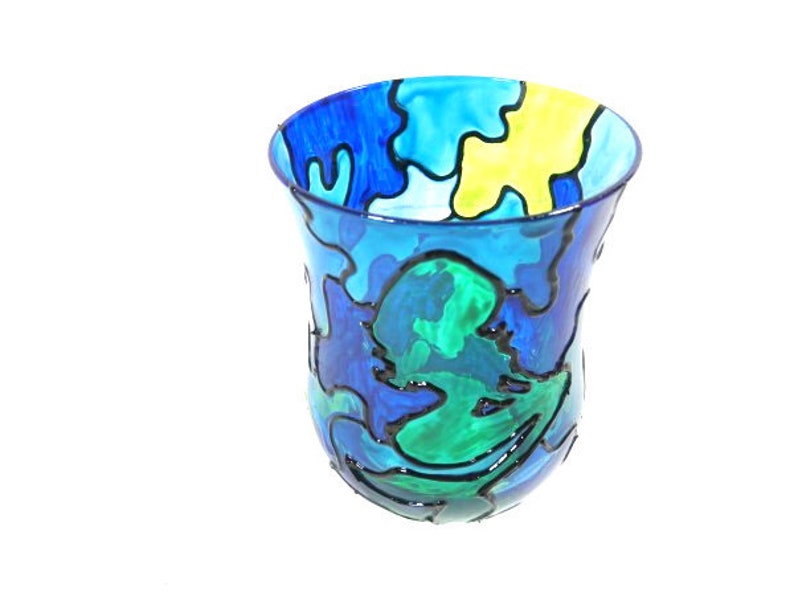 1 Green Stained Glass Mermaid Blue Green Mermaid Candle Holder Mermaid Nightlight Night Light Hand Painted Mermaid Glass Candle Light image 4