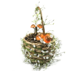 1 Mushroom Flower Basket Foraging Basket Flower Girl Basket Wedding Basket Woodland Basket image 5