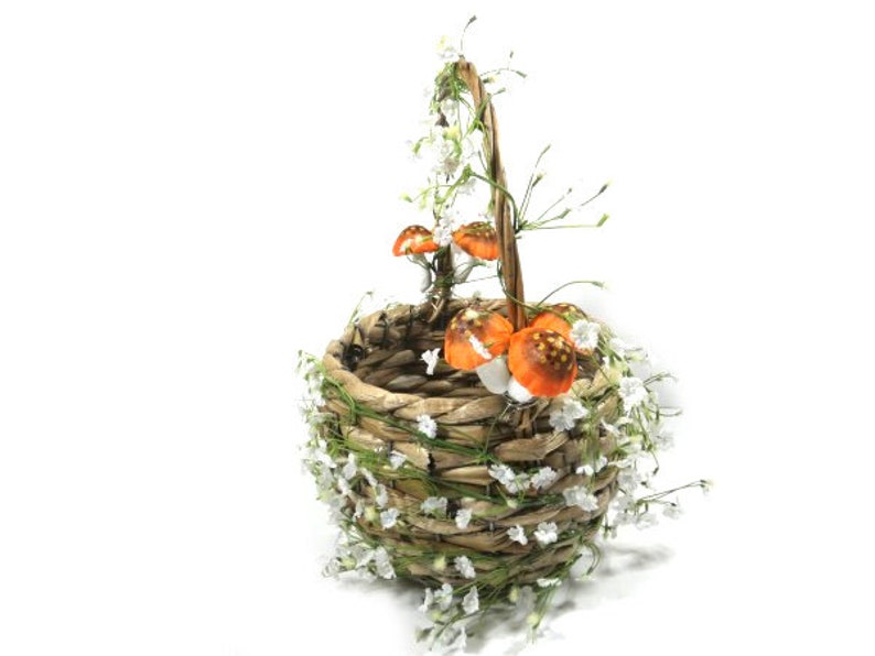 1 Mushroom Flower Basket Foraging Basket Flower Girl Basket Wedding Basket Woodland Basket image 5