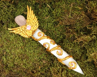 Rose quartz Selenite Angel Wand Magic Wand Fairy Wand Magical Wizard Wand Witches Wand Magick Wand Gemstone Wand