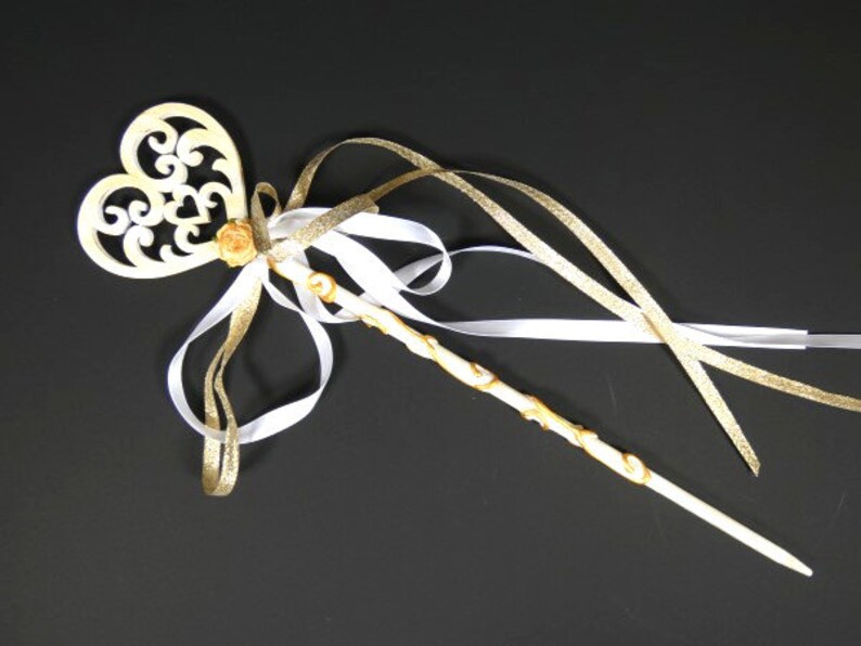 15.2 Inch Flower Girl Wand White Gold Love Wand Heart Wand Etsy