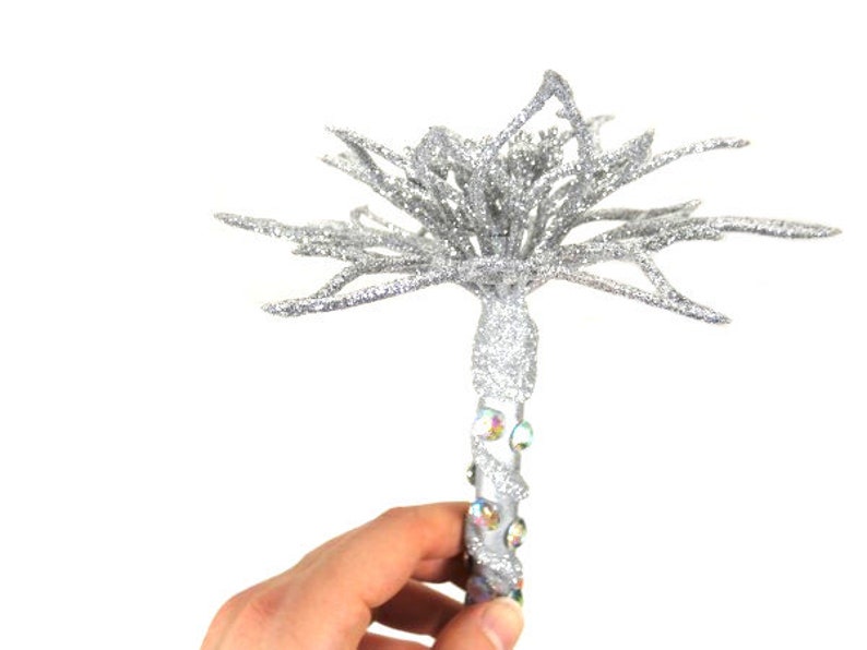 18 Inch Silver Flower Fairy Wand Fairy Godmother Wand Flower Scepter Magic Wand Wizard Wand Fairy Wand Witch Wand Party Wand Godmother Gift image 3