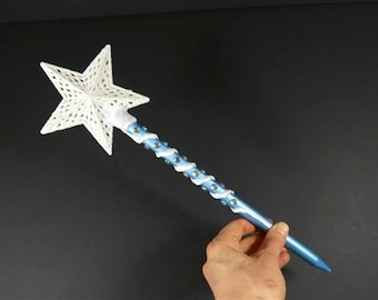 Varita mágica de hada madrina de Frozen de 38 cm (15 pulgadas), blanca, azul y con estrella, varita de mago, varita de bruja, varita de hada, varita wicca, cetro, regalo para madrina n.° 2