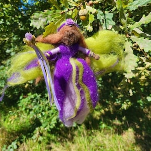 Purple Green Needle Felted Fairy, Wool Fairy Waldorf inspired Wool Doll Gift Felted Angel Felt Fairy Christmas Angel Christmas Decor Fairy