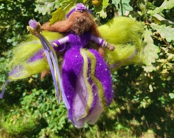 Purple Green Needle Felted Fairy, Wool Fairy Waldorf inspired Wool Doll Gift Felted Angel Felt Fairy Christmas Angel Christmas Decor Fairy