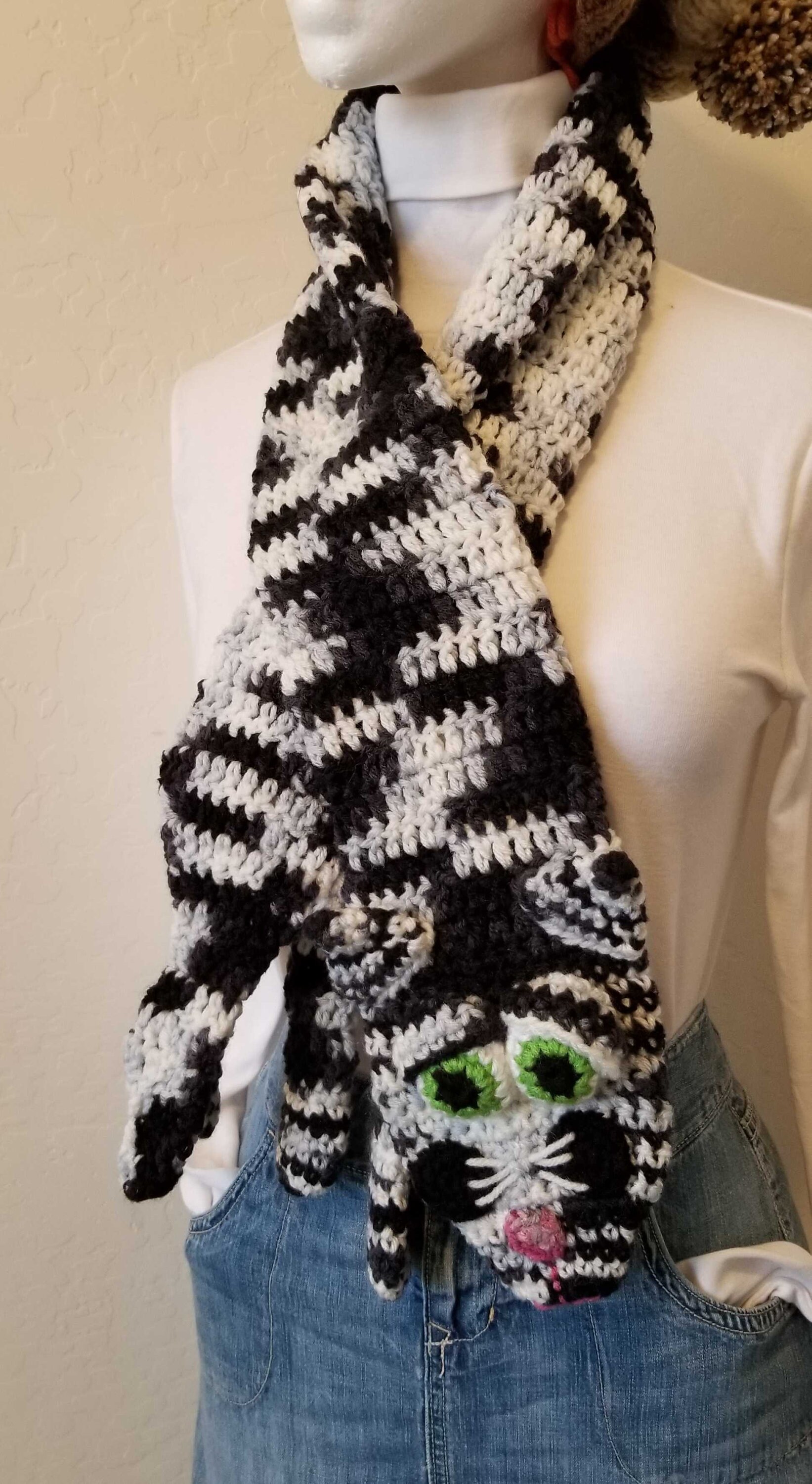Black & White Cat Scarf Hand Crocheted - Etsy