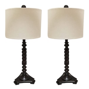 Royal Designs, Inc. Wooden Table Lamps with Linen Eggshell Hard Back Shade - Single or Double