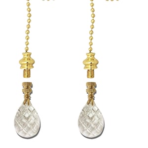 Royal Designs, Inc. Fan Pull Chain with Medium Swiss Cut Diamond Crystal Finial, Polished Brass
