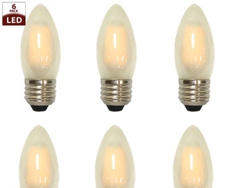 Royal Designs, Inc. Decorative Frosted Indoor or Outdoor Candle Shape C35 Edison E26 Medium Base Dimmable LED Light Bulbs, 6 Pack