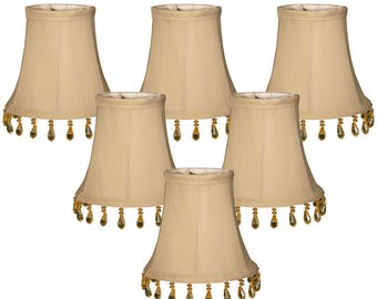 Royal Designs, Inc. 5" Beige Beaded Bell Chandelier Lampshade - CS-312B-5BG